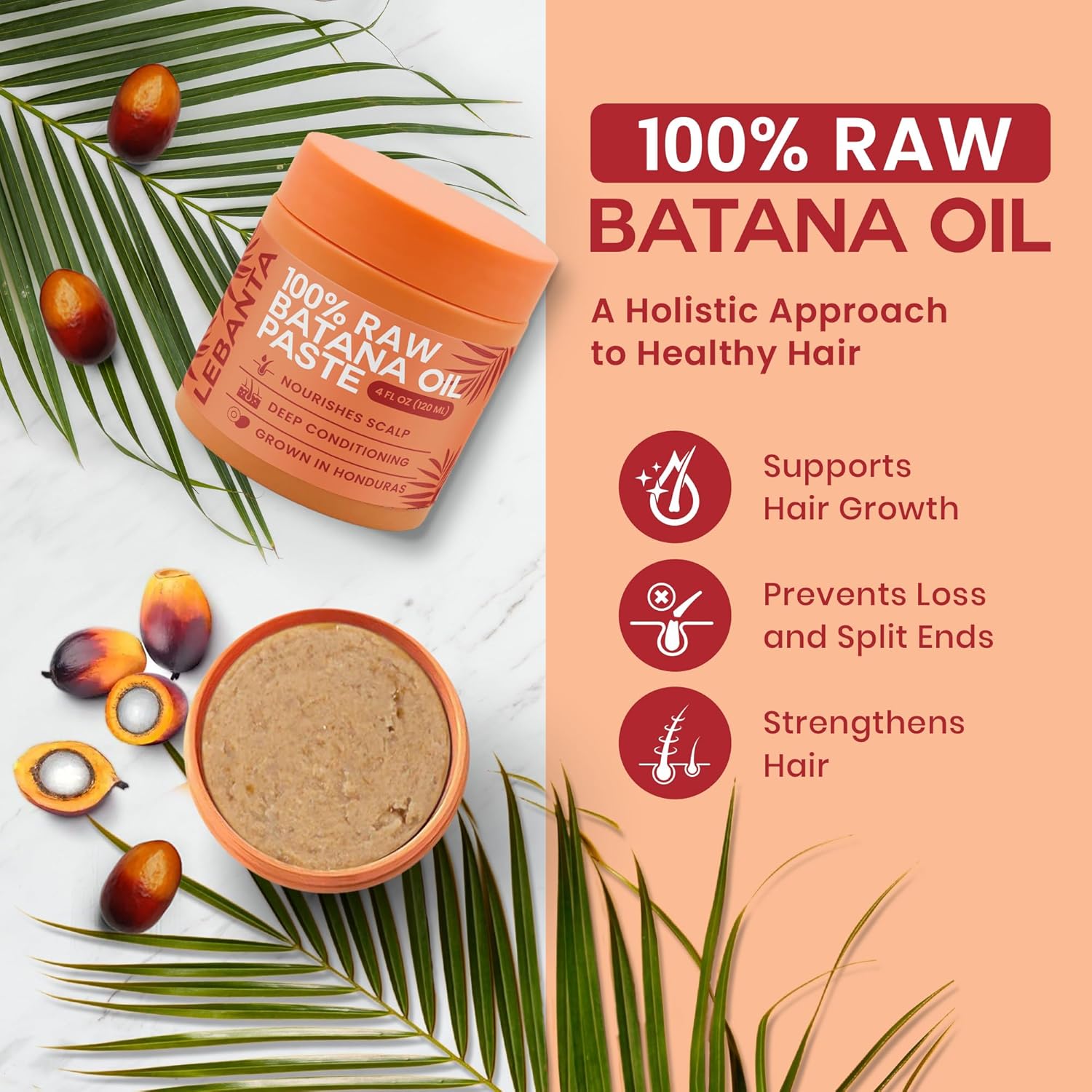 Raw Batana Oil for Hair Growth - 100% Pure, Organic 4Oz Batana from Honduras for Thick and Strong Natural Hair - Dr. Sebi Unrefined Cold Pressed Cosmetic Scalp Mask for Men & Women (1 Pack)